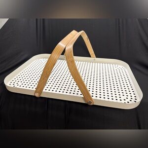 White Metal Tray with Bamboo Handles | Modern Home Decor